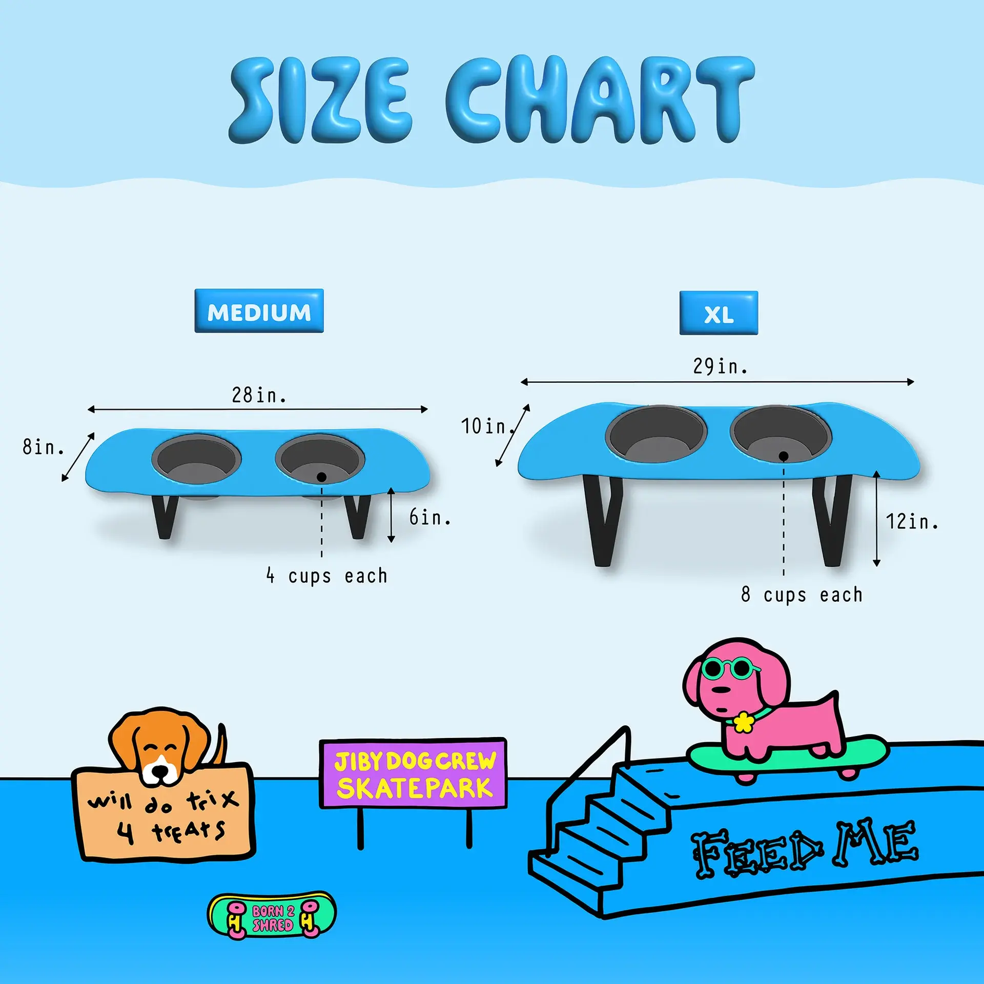 Jiby Dog Skatebowls - Doodle (Medium/Mid 6in)