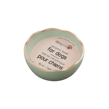dexypaw Ceramic Dog Bowl 50oz - Sage Green Scalloped Edges