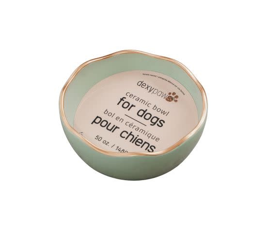 dexypaw Ceramic Dog Bowl 50oz - Sage Green Scalloped Edges