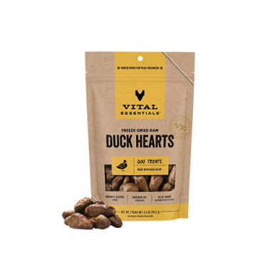 Vital Essentials Freeze-Dried Raw Duck Hearts Dog Treat 3.5oz