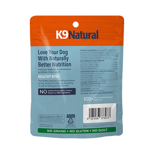 K9 Naturals Lamb Liver Healthy Bites Grain Free Freeze Dried Dog Treat 50g