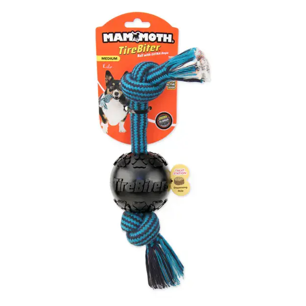 Mammoth Tirebiter Ball w/Treat Station w/12" EXTRA 2 Knot Bone