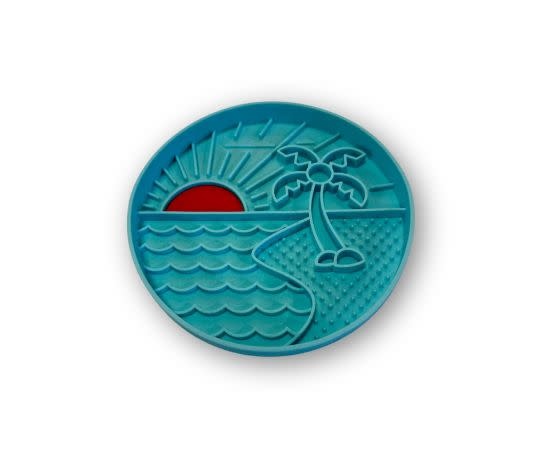 Messy Mutts Silicone Feeding Bowl - Teal, With Beach Pattern