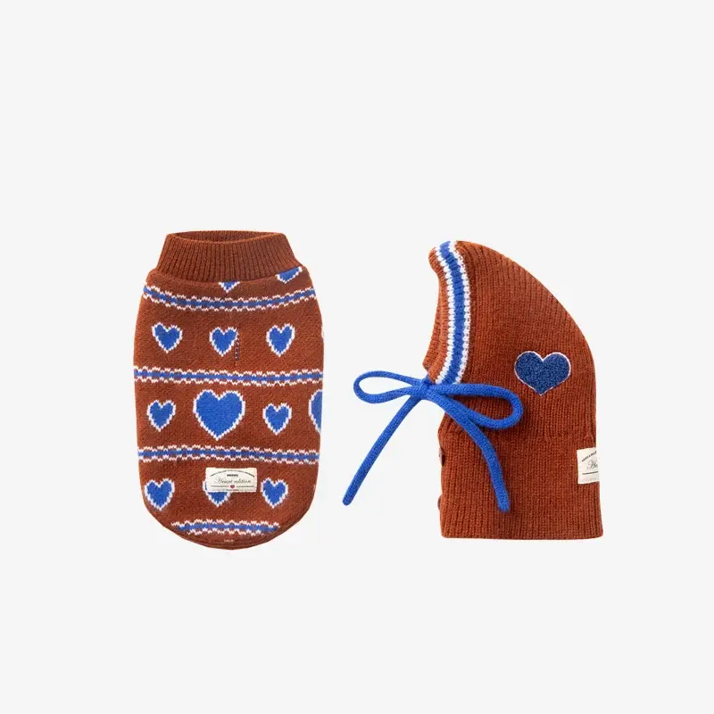 Puppy Gallery Love Edition Knit Vest & Bonnet Set - Dog Sweater