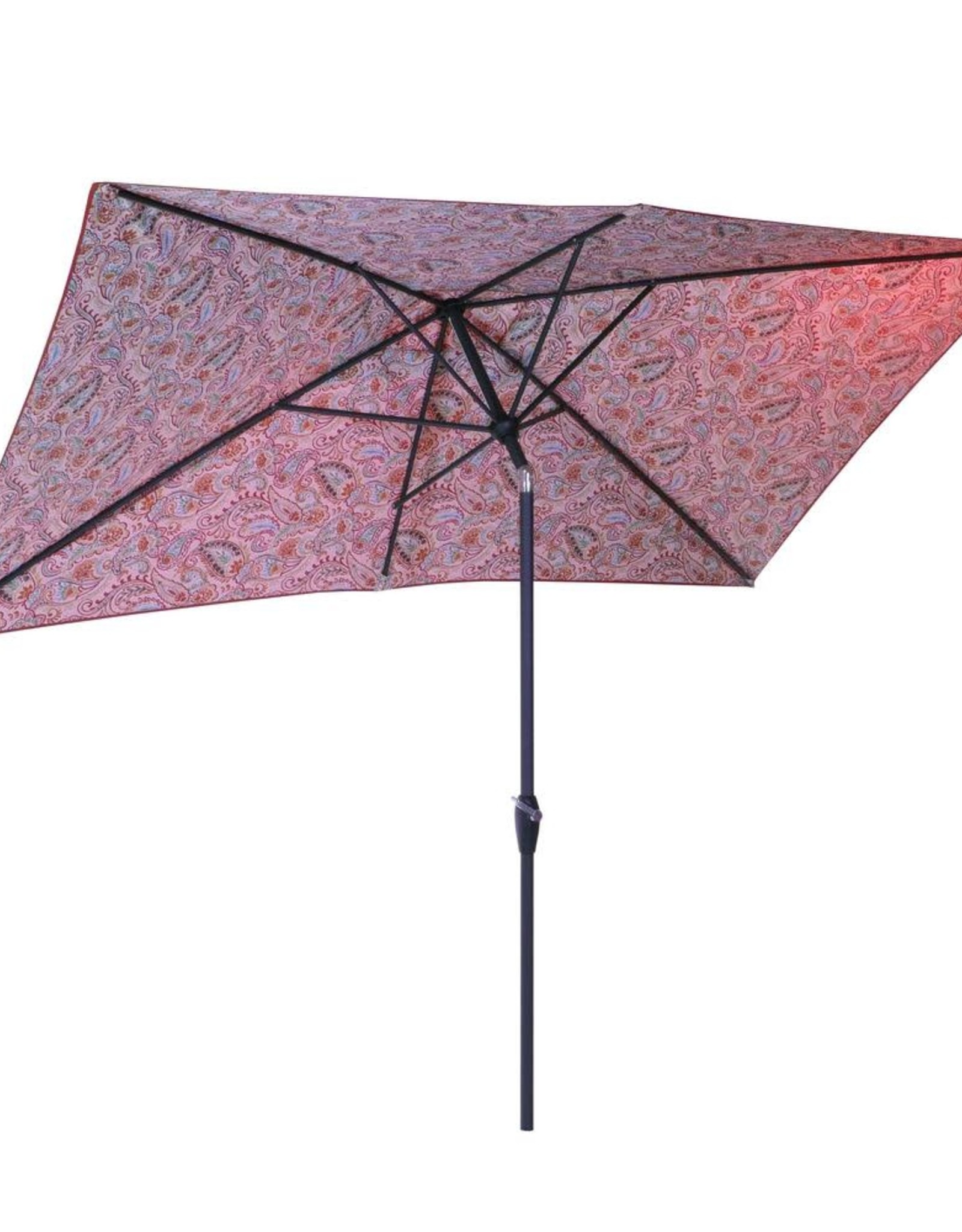 10 Ft X 6 Ft Aluminum Market Patio Umbrella In Chili Paisley With Push Button Tilt Low Tide Liquidation