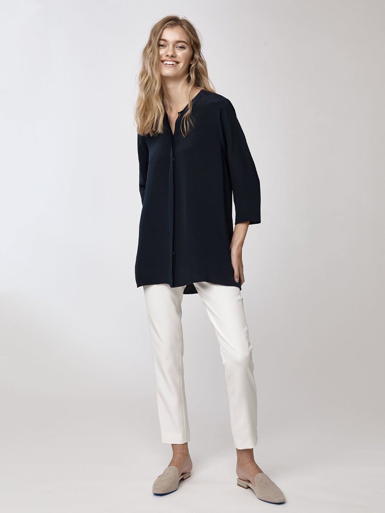 Darelyn Round Neck Straight Fit Silk Blouse
