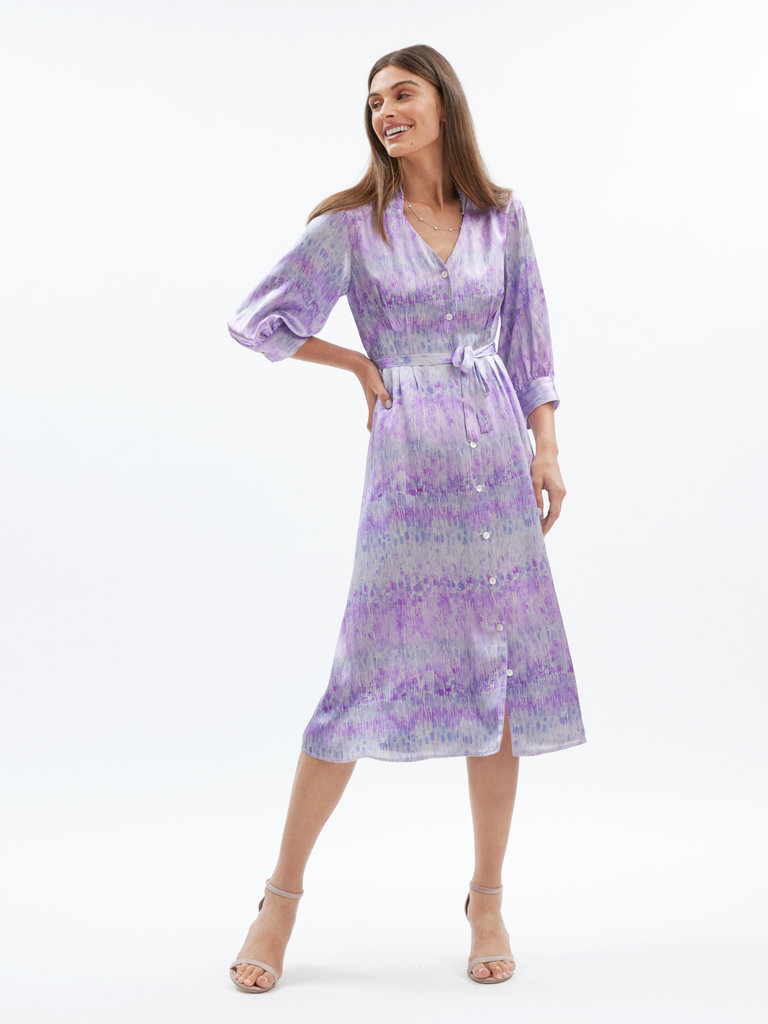 Valentina Kova Maddie Belted Print Silk Midi Dress
