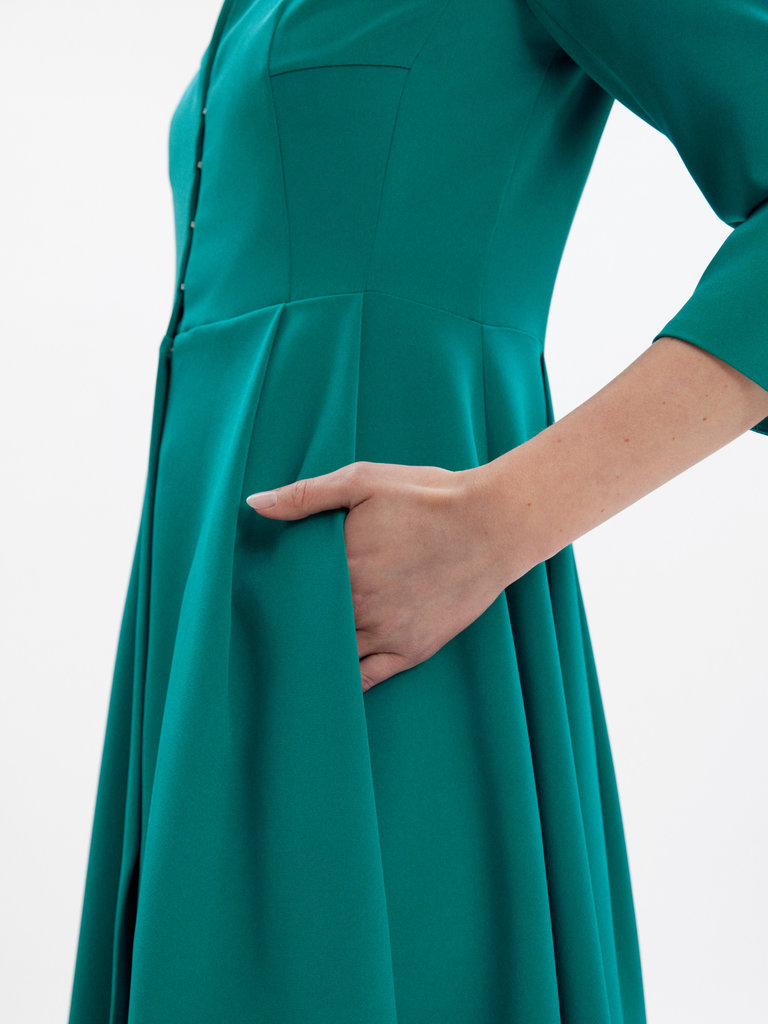 Valentina Kova Arcadia A-Line Midi Silk Dress With Pleated Skirt