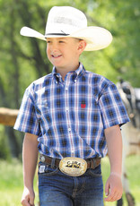 Cinch Boys Cinch Short Sleeve Blue Plaid Button Shirt