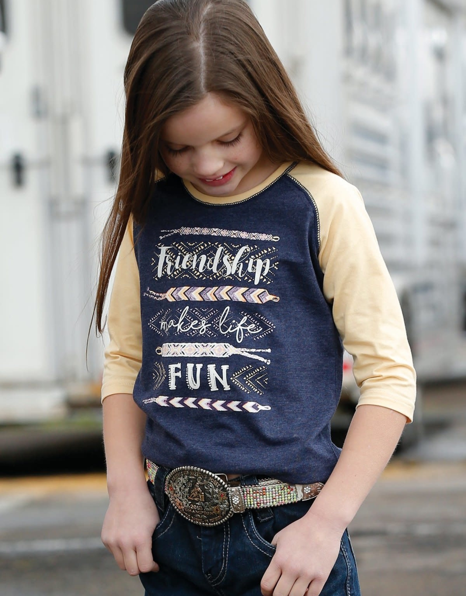 Girls Cruel Girl Navy Arrow Print Western 3/4 Sleeve Tee