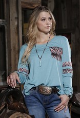 Ladies Cruel Girl Turquoise Aztec Long Sleeve Tee