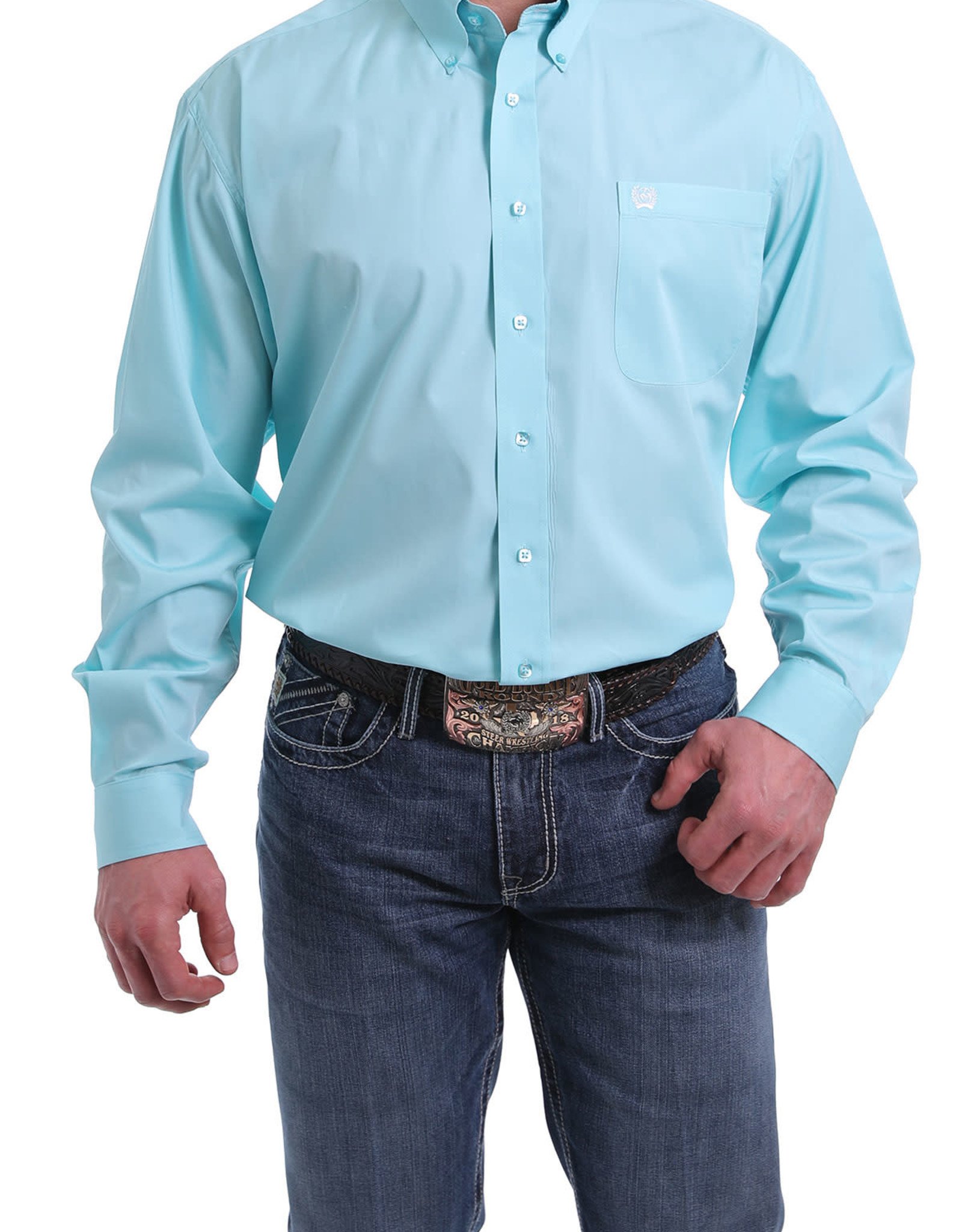 Cinch Mens Long Sleeve Solid Light Blue Shirt