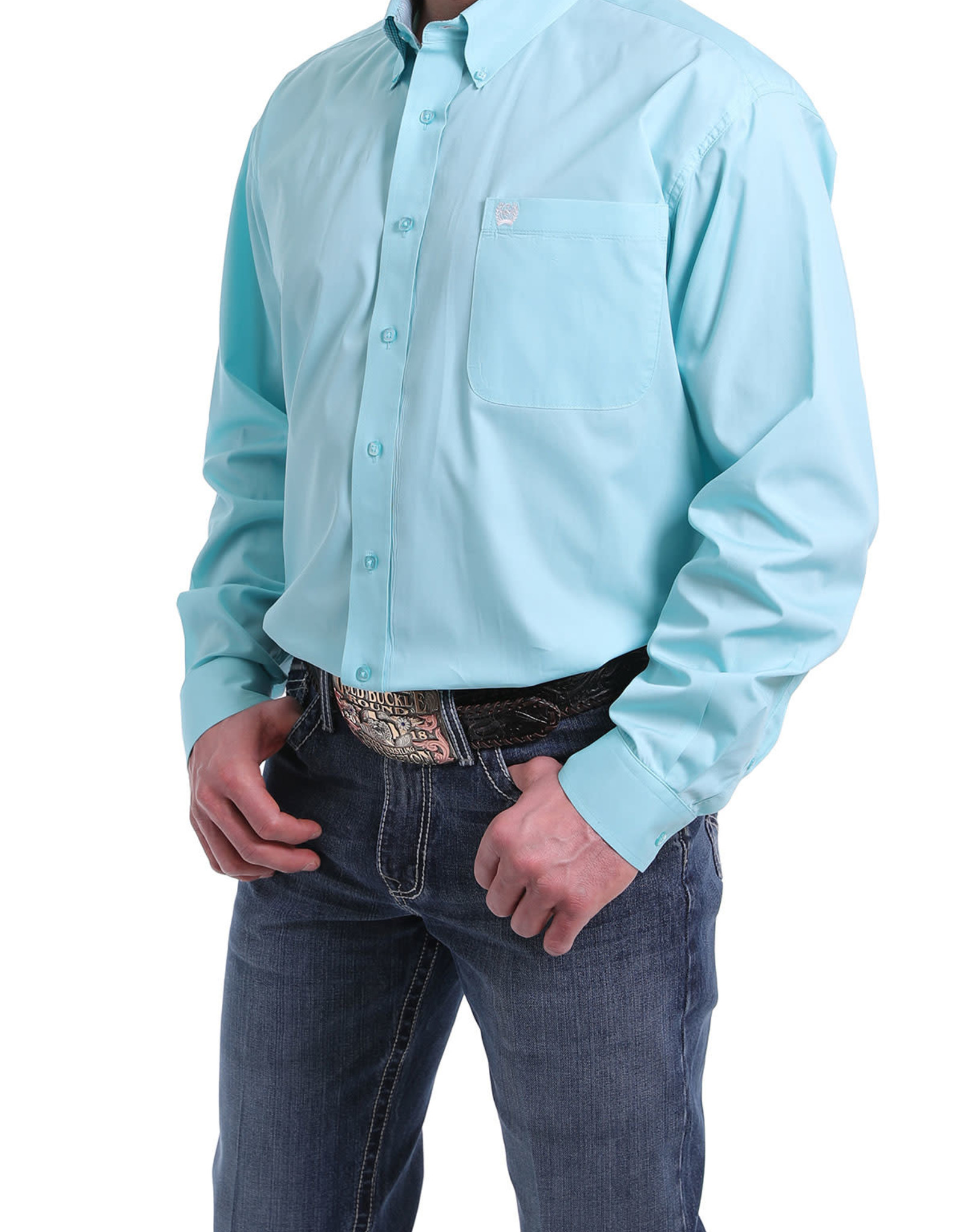 Cinch Mens Long Sleeve Solid Light Blue Shirt