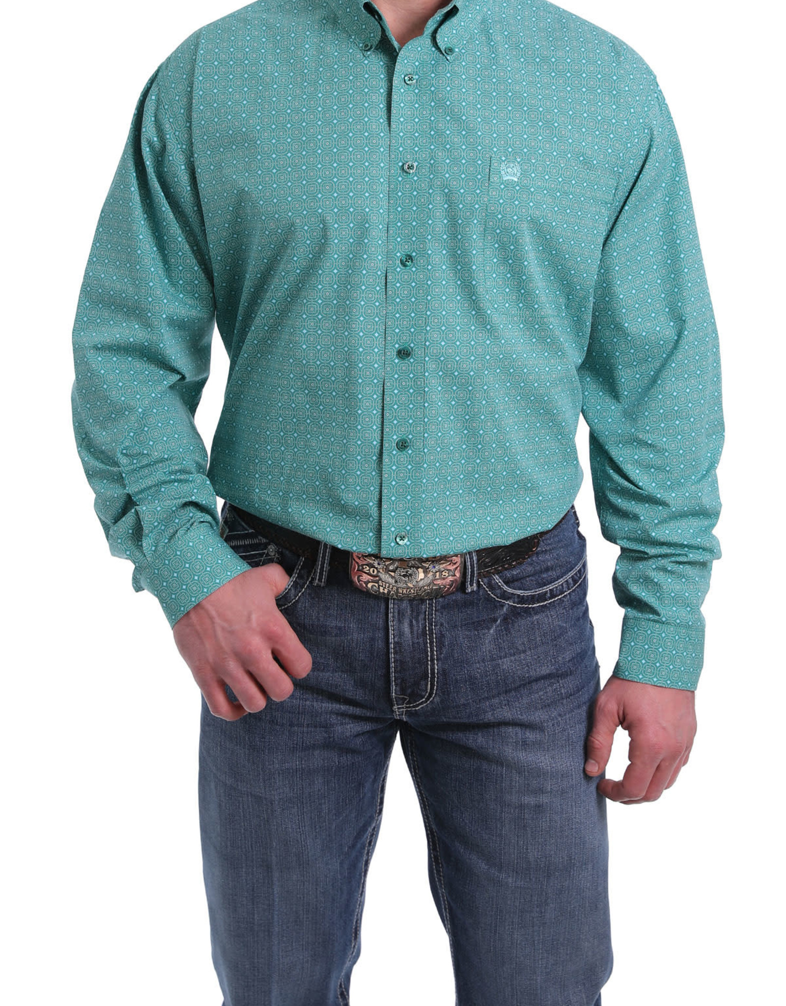 MEN'S GREEN AND TURQUOISE PRINT BUTTON 