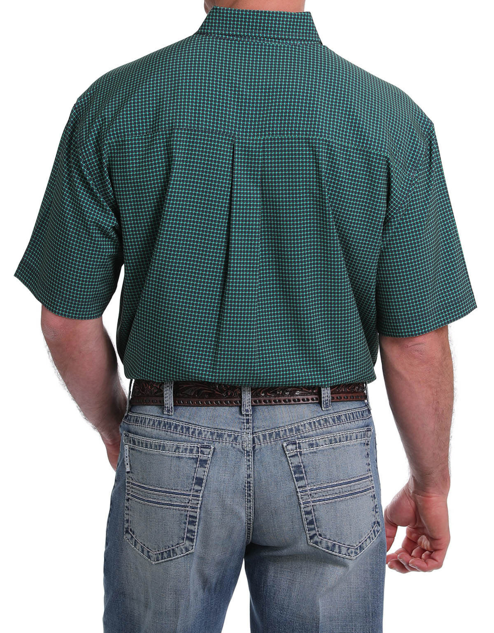 Cinch MEN'S SHORT SLEEVE ARENA FLEX BUTTON-DOWN SHIRT - NAVY, GREEN AND YELLOW DOT PRINT