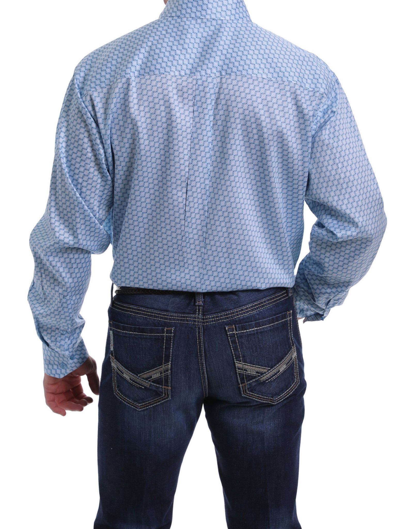 Cinch Mens Long Sleeve Light Blue Print Shirt