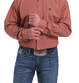 Cinch Mens Cinch Long Sleeve Button Down Orange Print