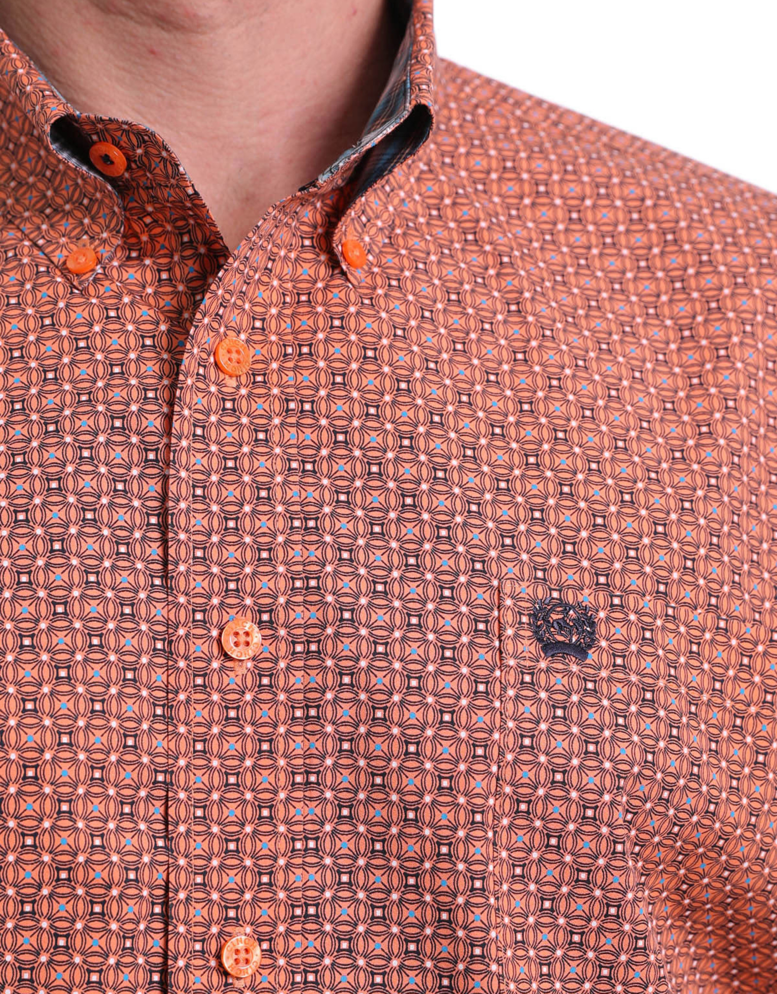 Cinch Men's Floral Geometric Print Brown Long Sleeve Button Down