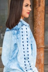 Womens Faded Denim Long Sleeve Embroidered Snap Shirt