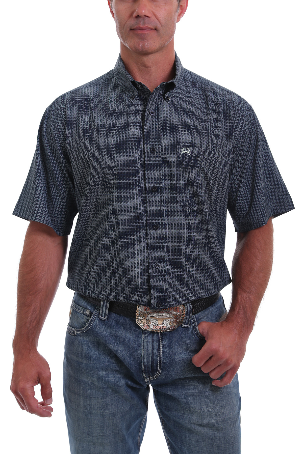 Mens Cinch Arena Flex Navy Print Short Sleeve Shirt - Cowpokes Western Shop