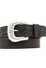 Leather Belt Black Bullhide with Tooled Ends