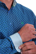 Cinch Mens Long Sleeve Royal Blue Green Print Shirt