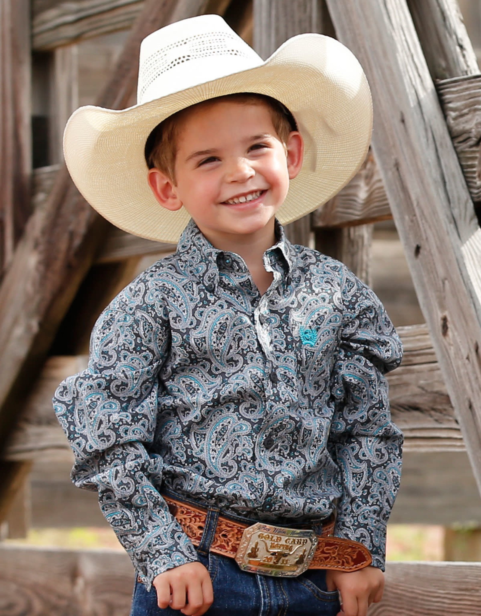 Infant Boys Cinch Long Sleeve Charcoal Grey and Turquoise Paisley ...