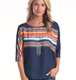 Panhandle Slim Womens Navy Bright Serape Aztec Blouse