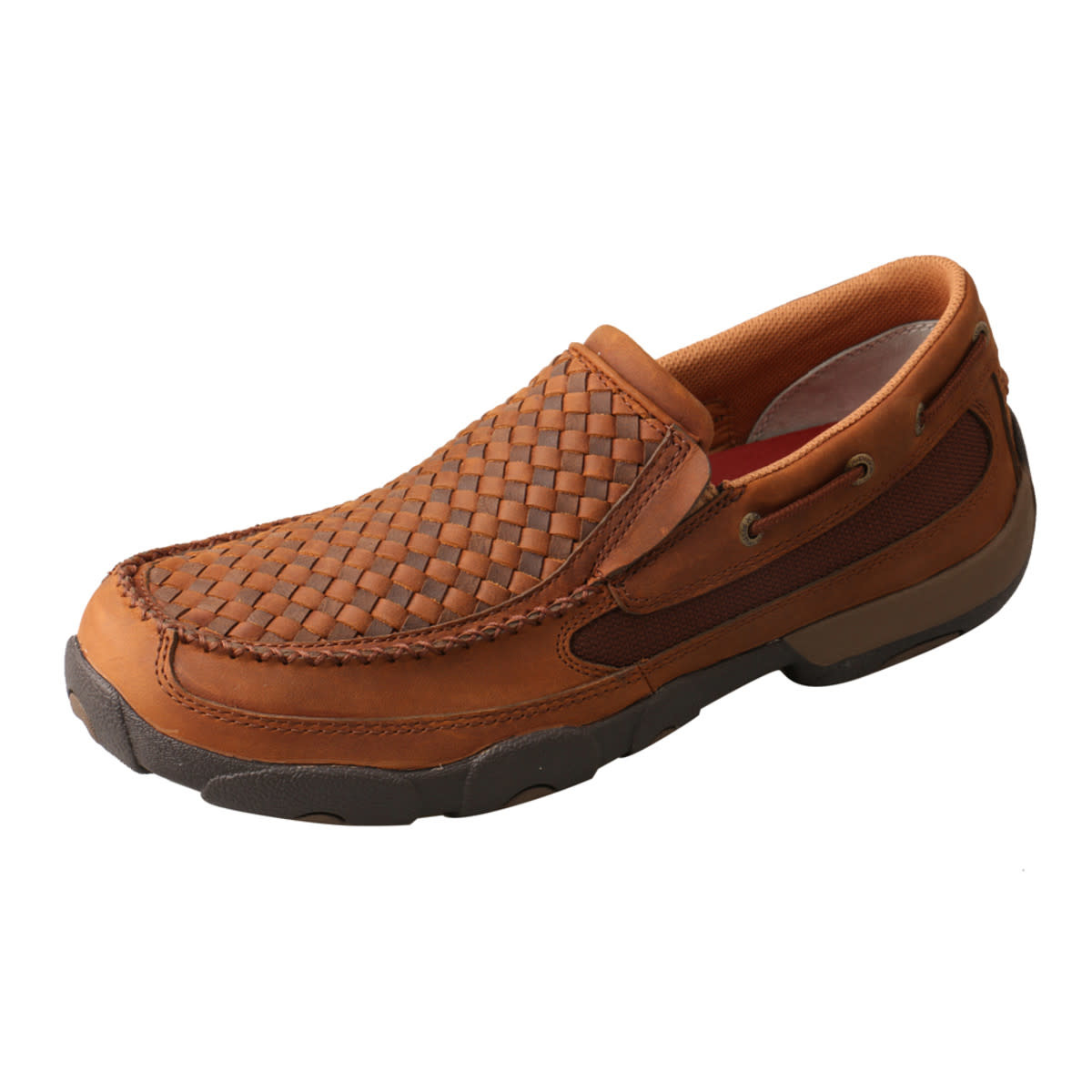 Mens Slip On Leather Weave Twisted X Driving Mocs - Cowpokes