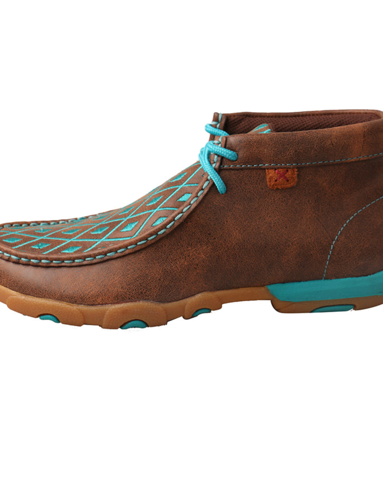 Womens Twisted X Chukka Driving Moc Brown Teal Embroidery