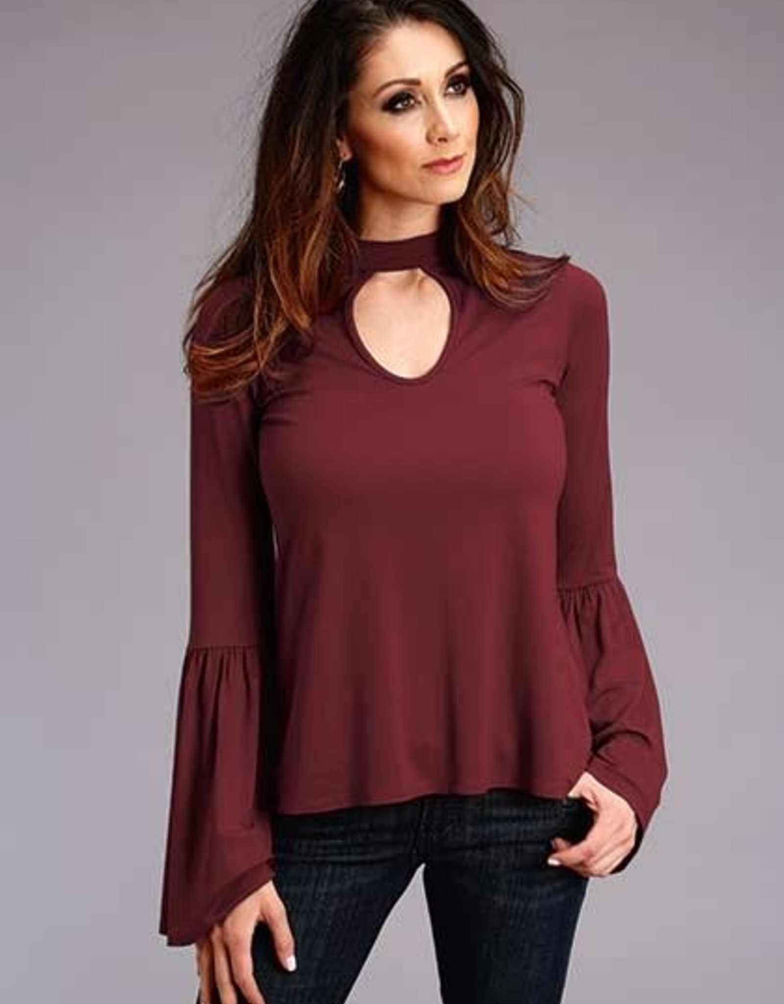 Womens Stetson Keyhole Burgundy Wine Blouse - Cowpokes Western Shop