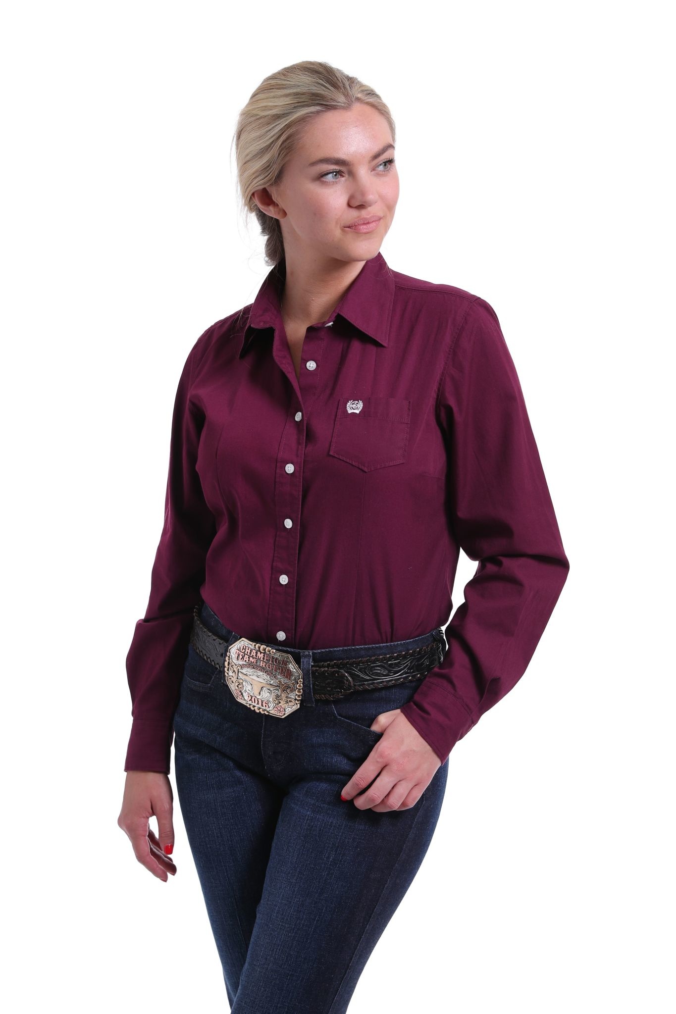 Womens Cinch Solid Burgundy Button Down ...