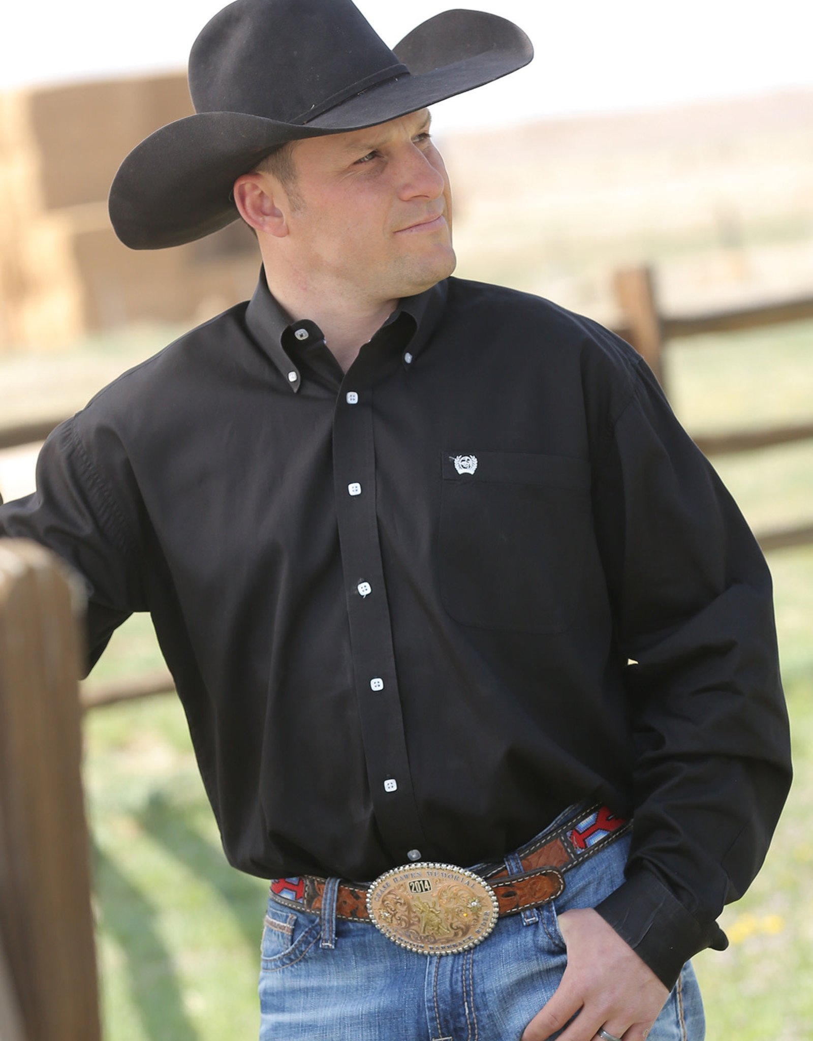 Mens Cinch Long Sleeve Solid Black Button Down Western Shirt