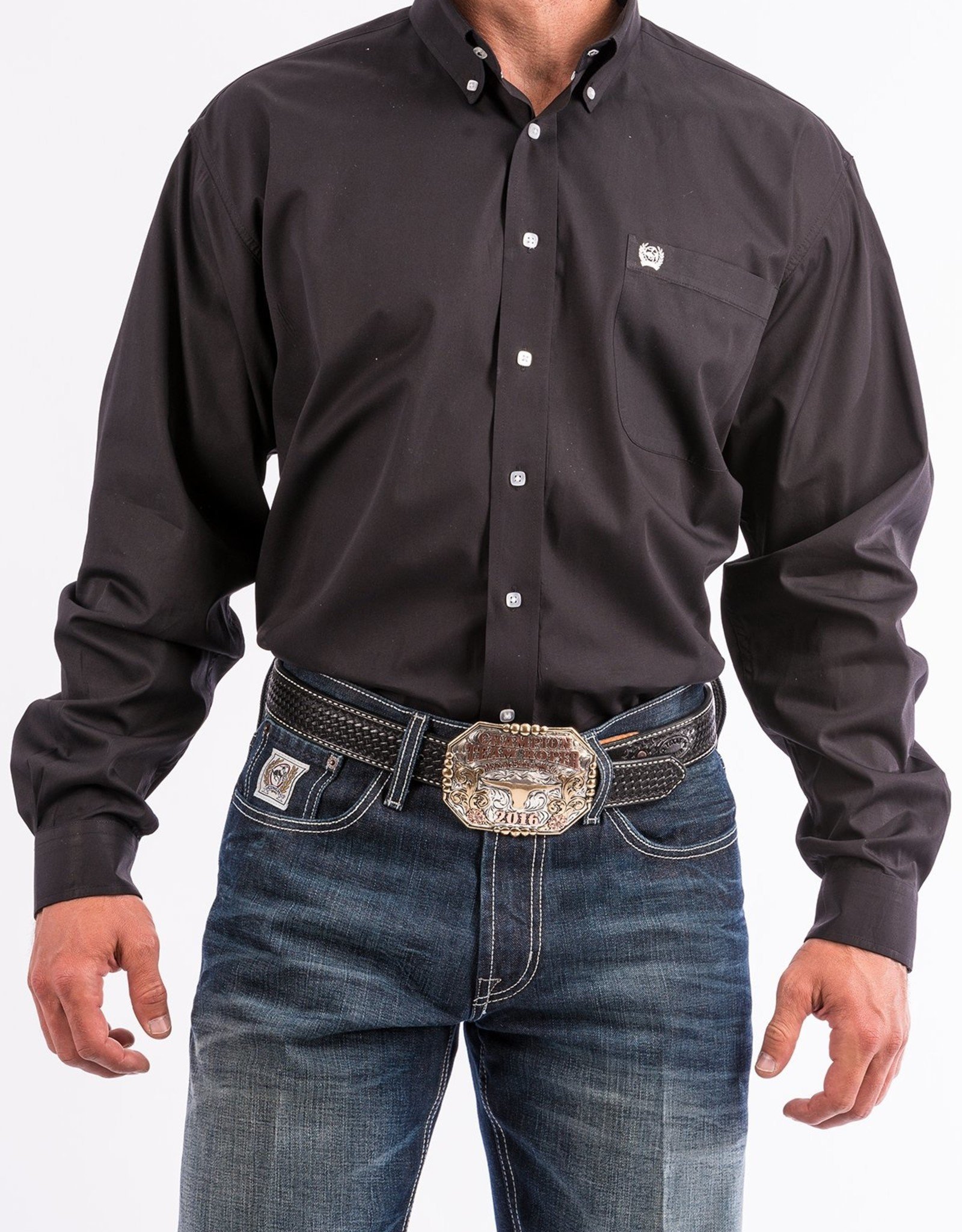 Cinch Mens Cinch Long Sleeve Solid Black Button Down Western Shirt