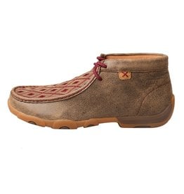 Womens Twisted X Chukka Driving Moc Brown Burgundy Embroidery