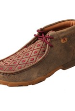 Womens Twisted X Chukka Driving Moc Brown Burgundy Embroidery