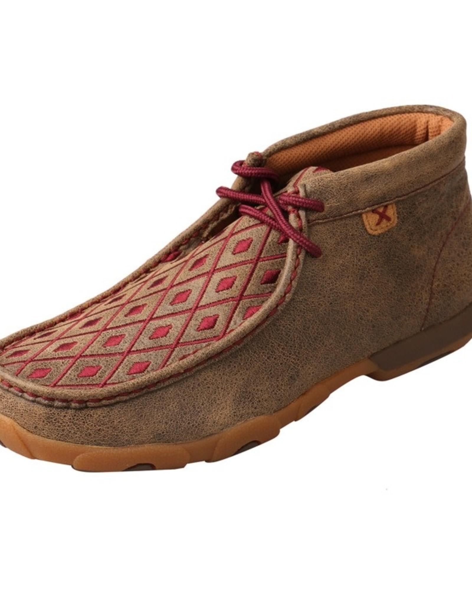 Womens Twisted X Chukka Driving Moc Brown Burgundy Embroidery