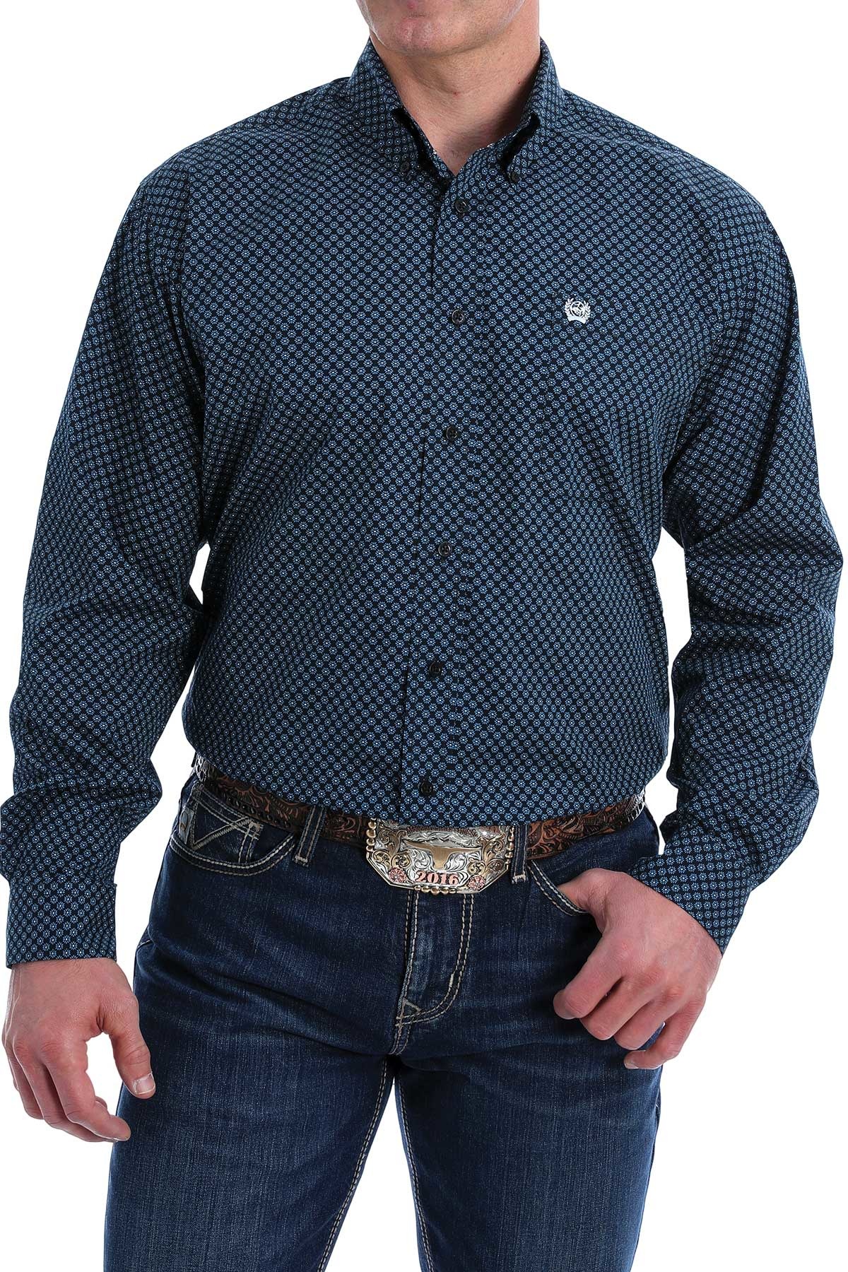 Mens Cinch Black Royal Daisy Print Long Sleeve Button Western Shirt ...