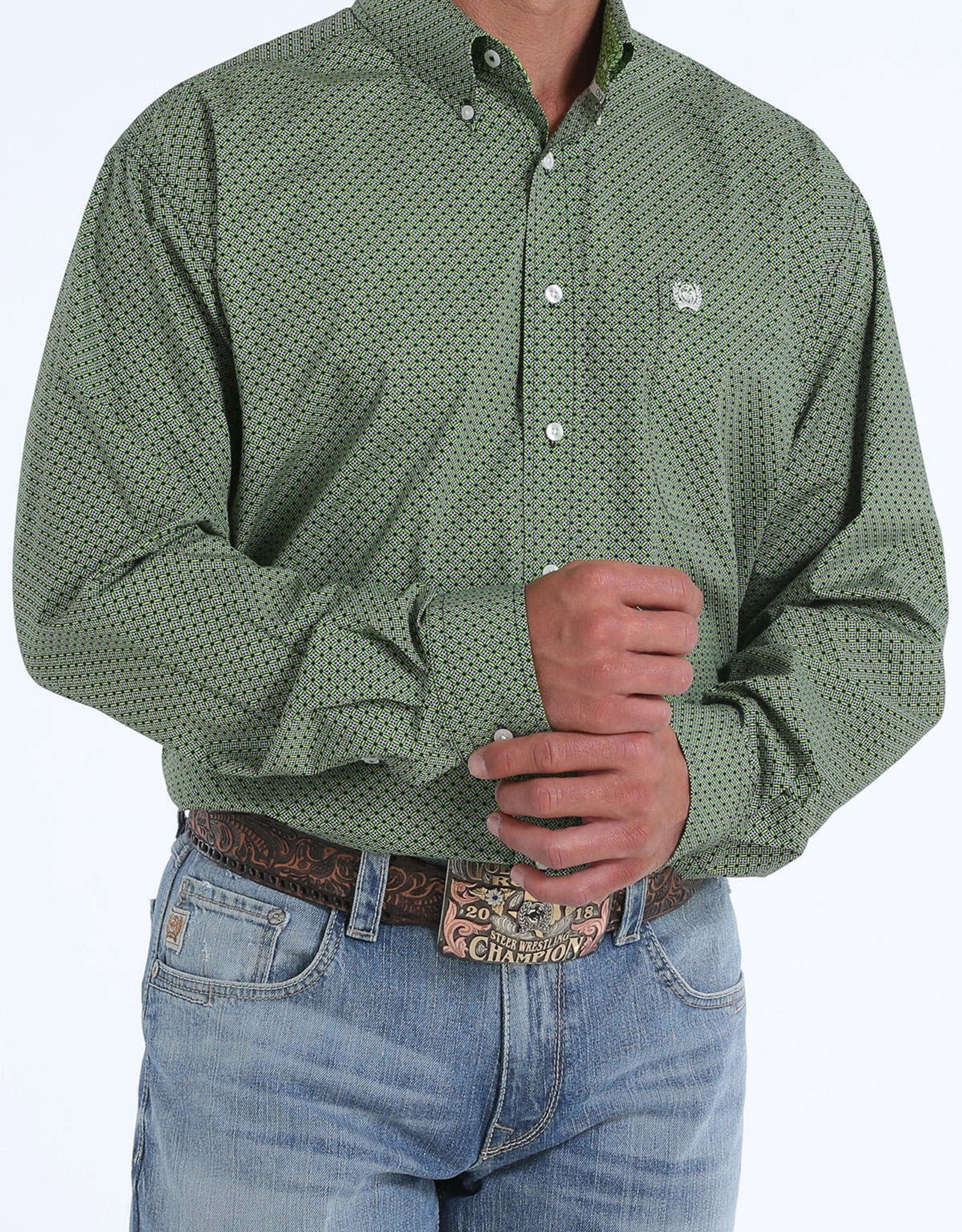 Cinch Cinch Classic Mens Long Sleeve Black Lime Print Button Western Shirt