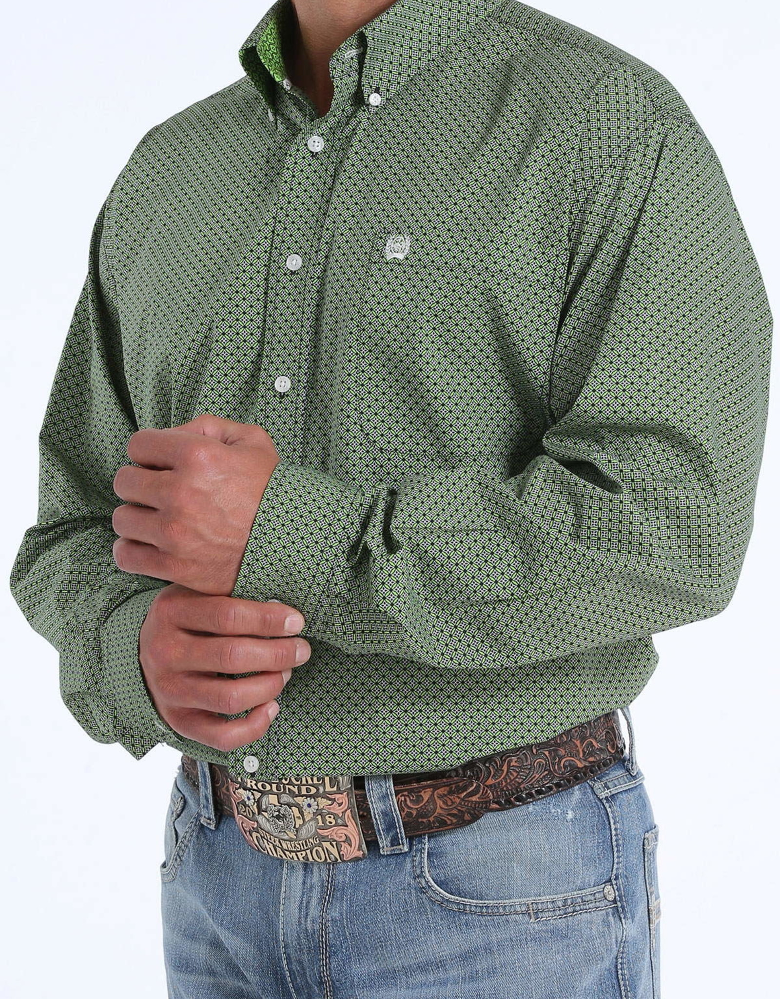 Cinch Cinch Classic Mens Long Sleeve Black Lime Print Button Western Shirt