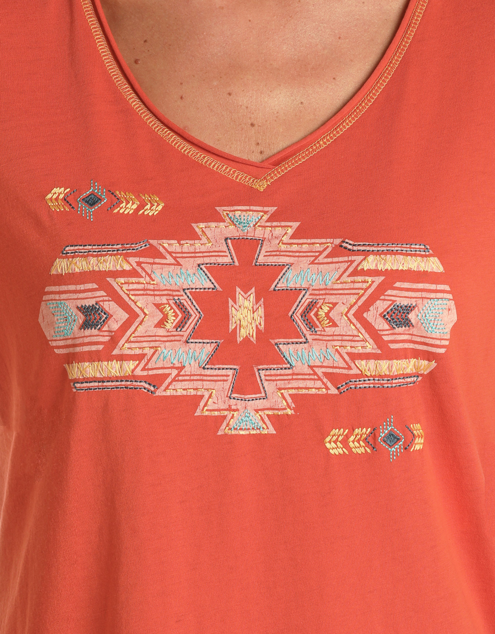 Womens Panhandle Orange Aztec Logo Short Sleeve Shirt