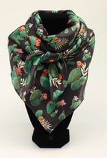 Black with Green Cactus 100% Silk Wild Rag 33x33