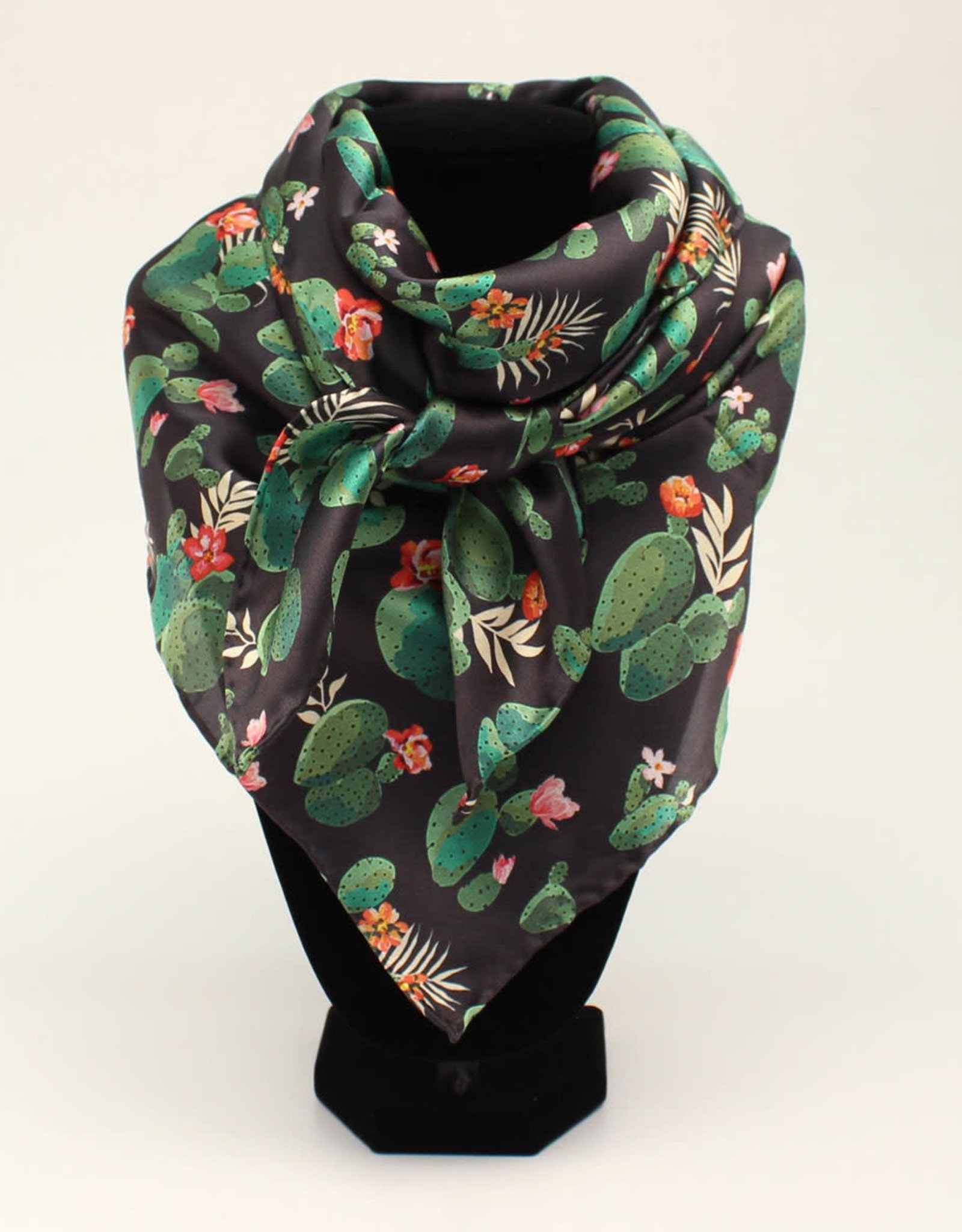 Black with Green Cactus 100% Silk Wild Rag 33x33