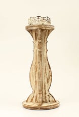 Ivory Rustic Wooded Western Candle Holder 5x12