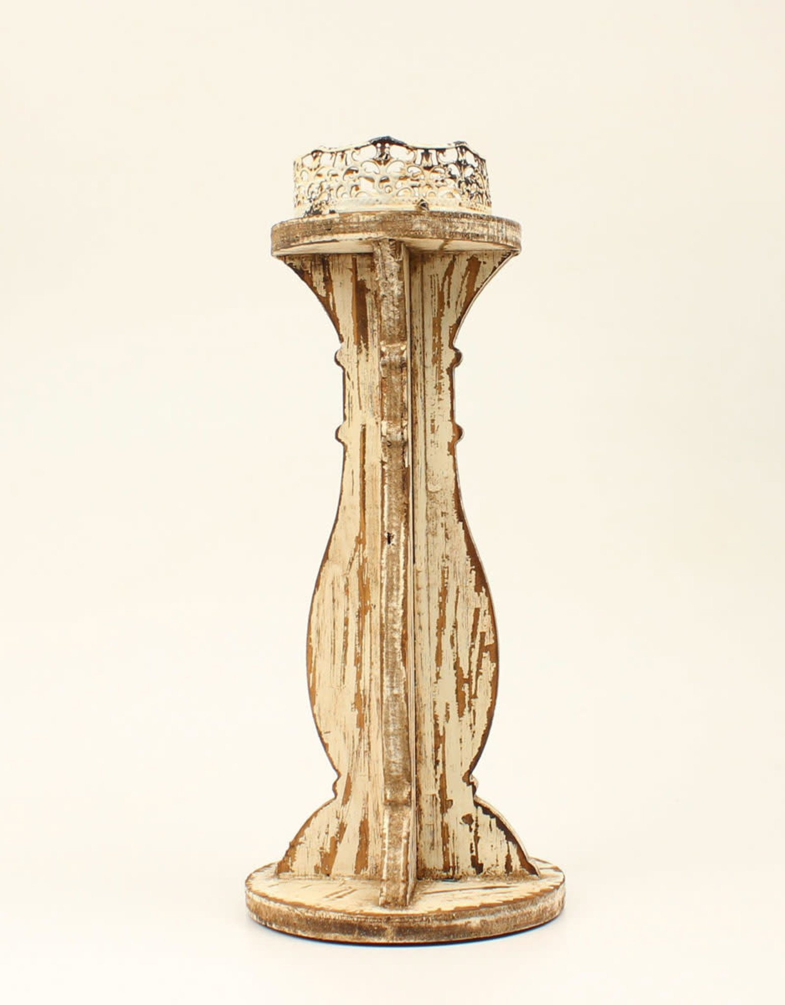 Ivory Rustic Wooded Western Candle Holder 5x12