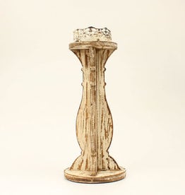 Ivory Rustic Wooded Western Candle Holder 5x12