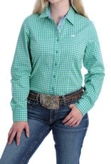 Cinch Womens Cinch Button Down Shirt Lime Green Royal Blue Pattern