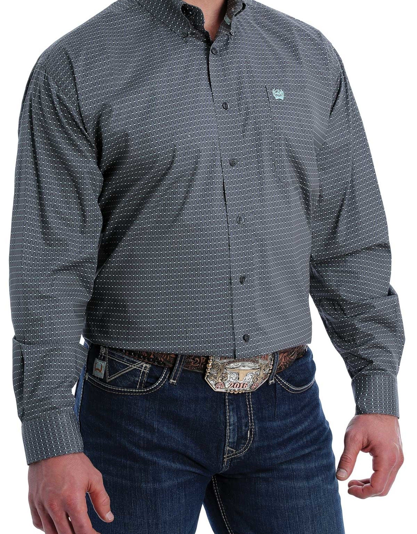 Mens Cinch Stretch Long Sleeve Button Charcoal Grey Black Teal Geo ...