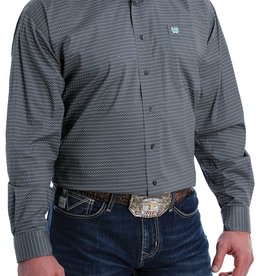 Cinch Mens Cinch Stretch Long Sleeve Button Charcoal Grey Black Teal Geo Print