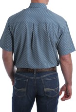 Cinch Mens Cinch Arena Flex Blue Black White Print Button Short Sleeve Shirt